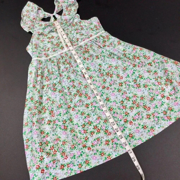 J. Crew Crewcuts Girls Green Multi Floral Ruffle Shoulder A-Line Dress Size 10 - Picture 3 of 12